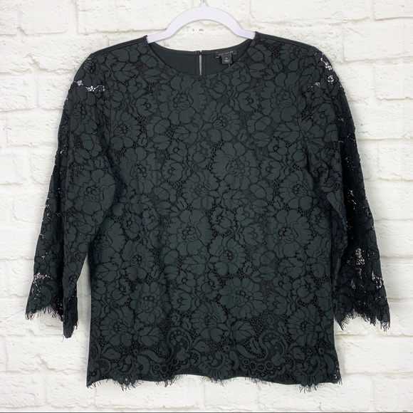 Ann Taylor Tops - Ann Taylor Black Scalloped Lace Scoop Neck Top NWT
